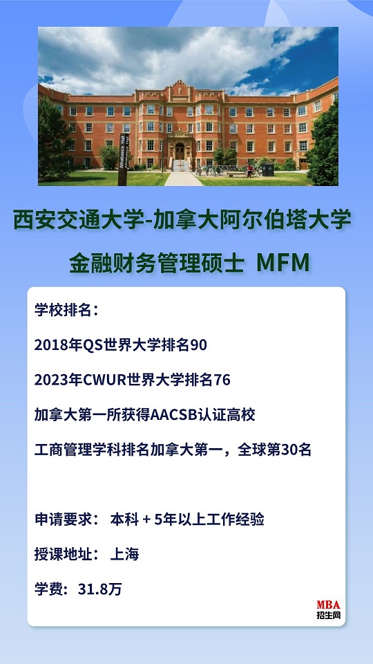 西安交通大学-加拿大阿尔伯塔大学MFM金融财务硕士